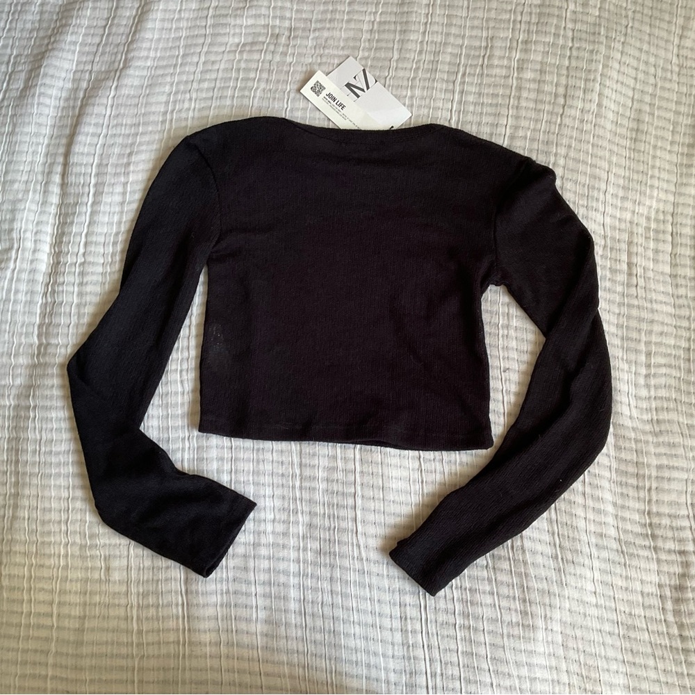 Zara Black Long Sleeve Crop Top